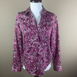 Talbots Long Sleeve Blouse Size 4 Rose Pink and Cream, Floral Print